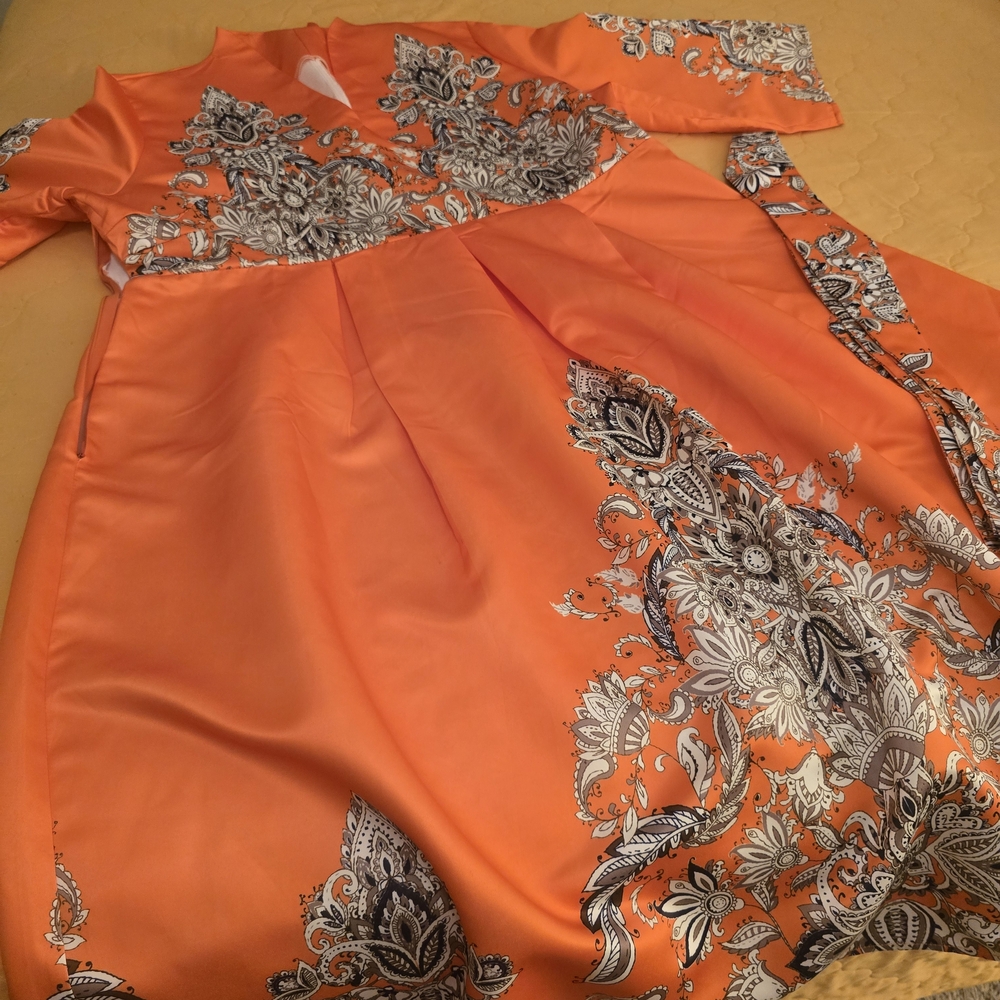 Elegant Orange and Silver Patterned Dress